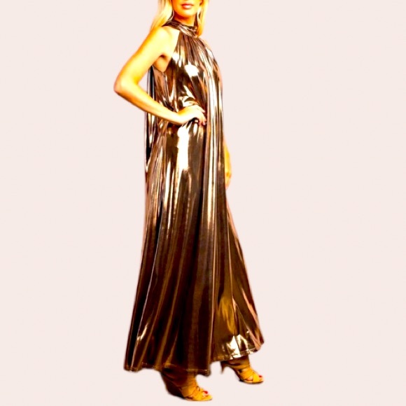 New Dazzling Metallic Pleated Wide
Leg Jumpsuit - Picture 2 of 6